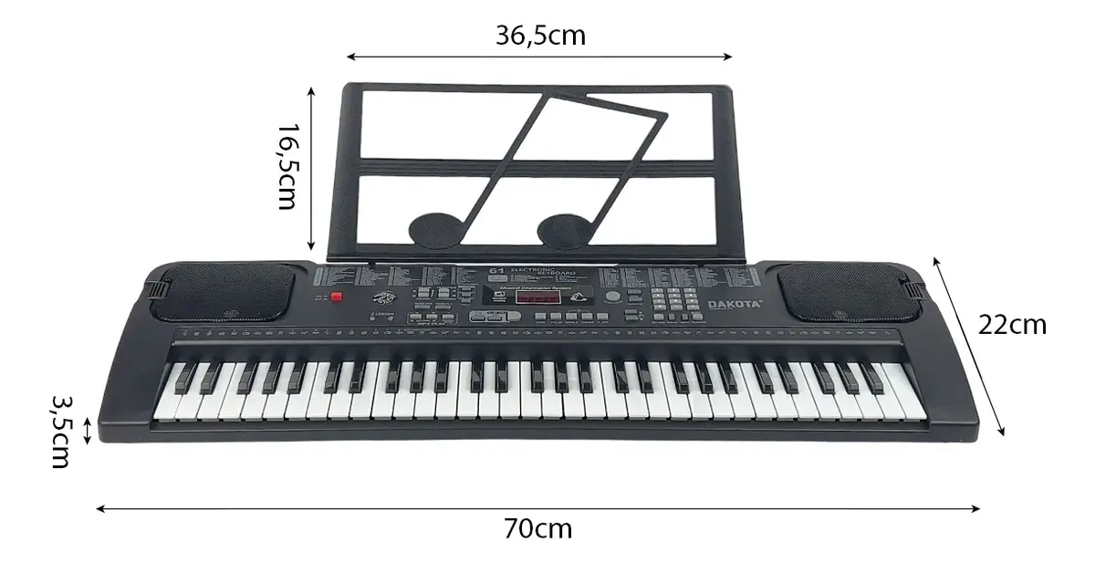 Órgano Teclado Dakota 61 Teclas Usb Micrófono Atril 200 Ritmos Negro