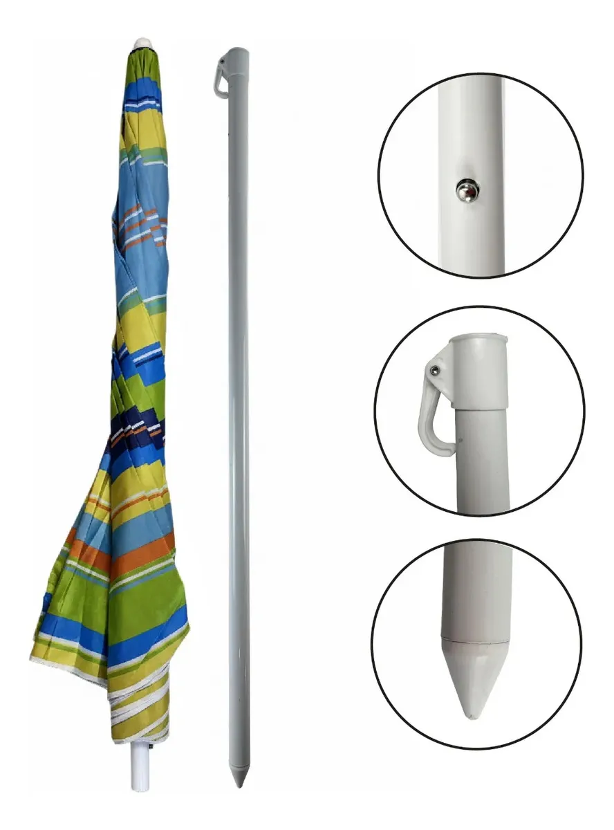 Sombrilla Parasol Articulada 220cm Dakota Playa Camping Color Verde-celeste Rayas