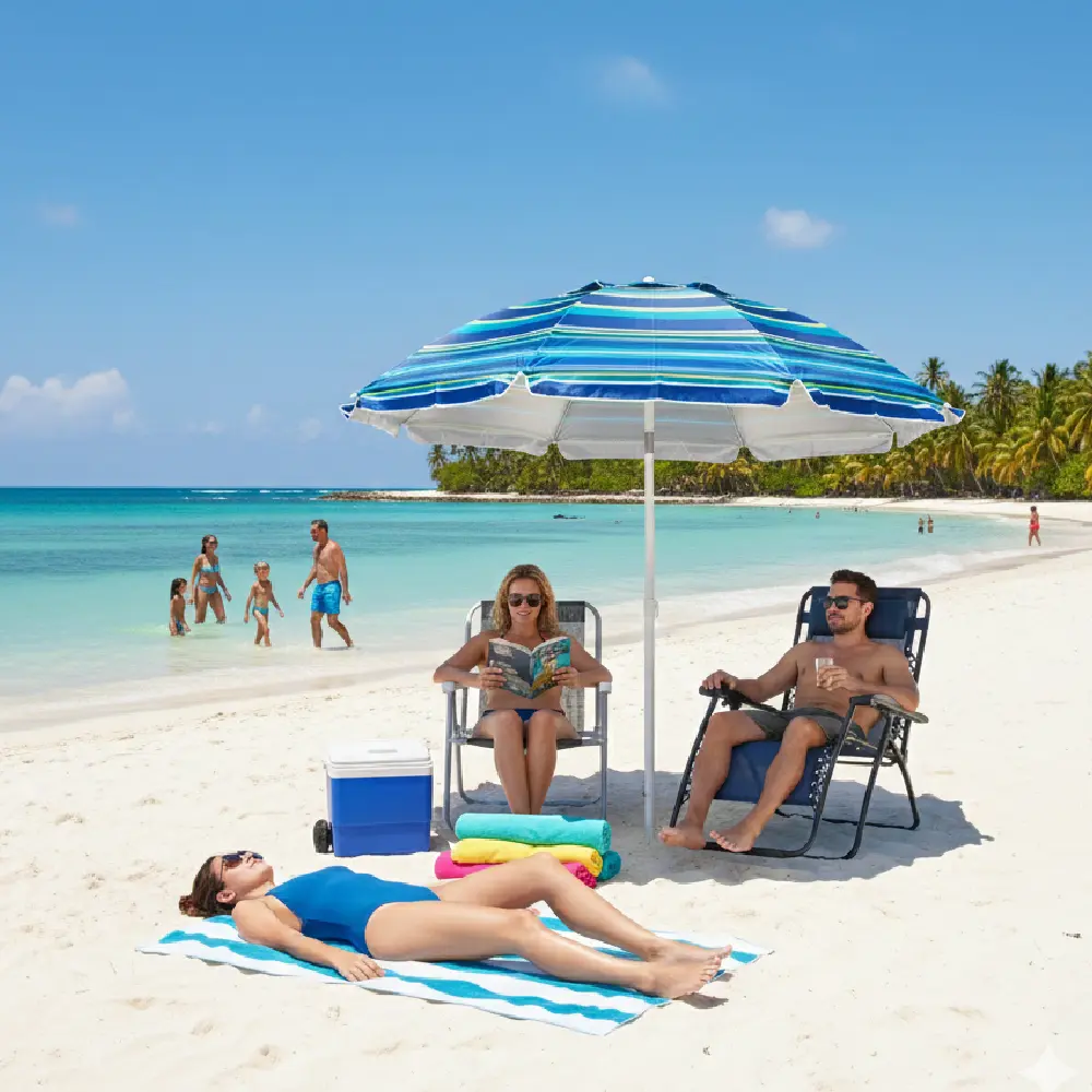 Parasol Sombrilla Articulada 260cm Dakota Playa Camping Color Azul Rayado Rayas