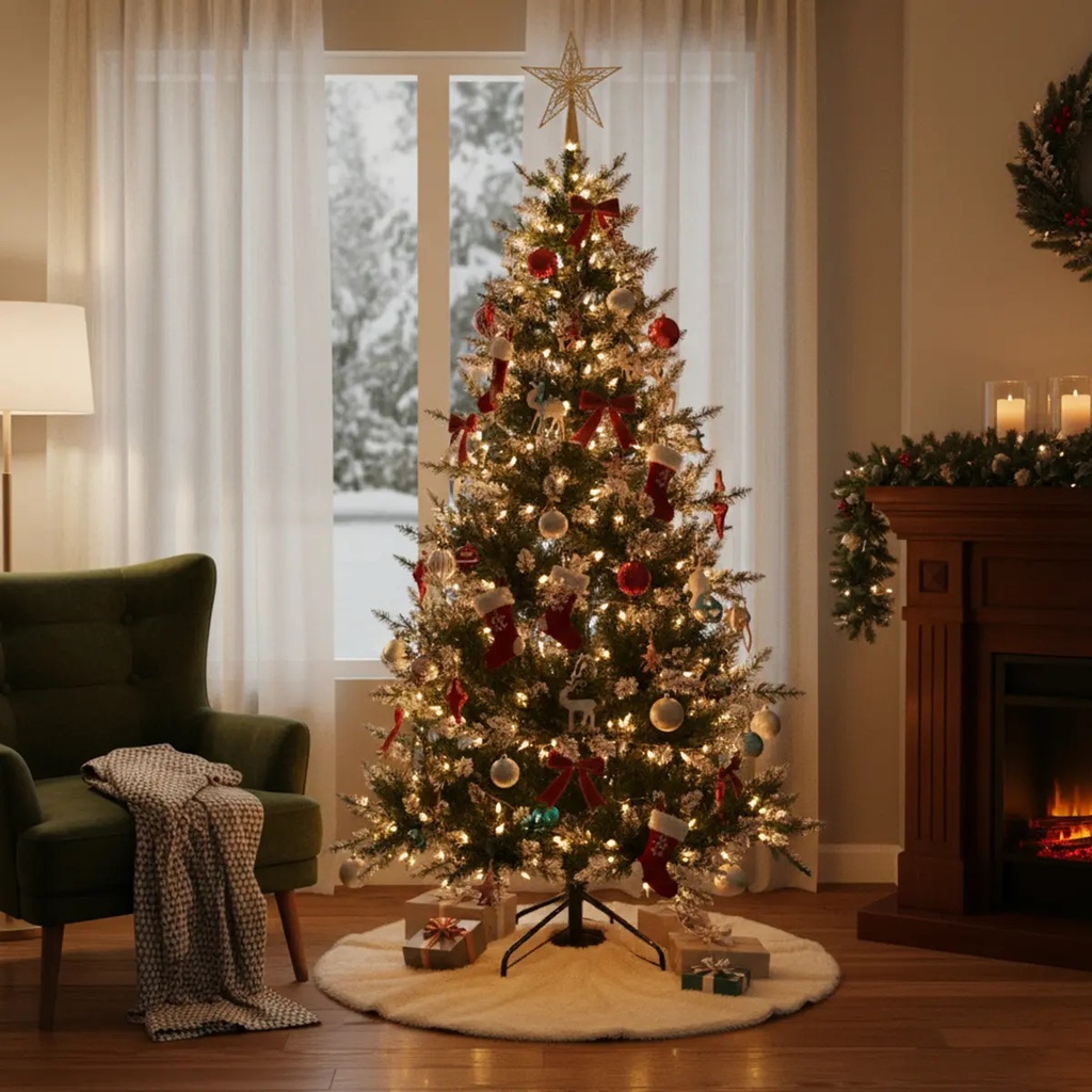 Árbol De Navidad Puntas Nevadas 1,50 Metros Pino Artificial Con Base Verde Oscuro