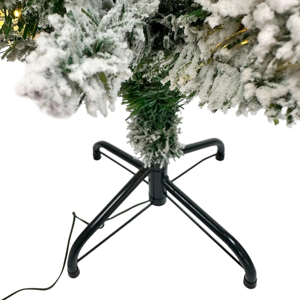 Árbol De Navidad Nevado Con Luces 1,20 Mts Pino Artificial Decorativo Con Base Verde Oscuro