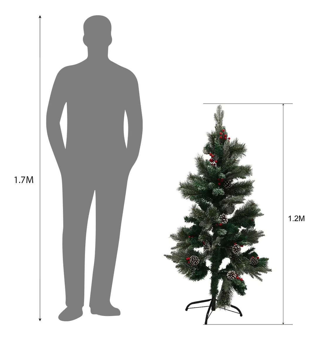 Árbol De Navidad Nevado 1,20 Mts Pino Artificial Con Base Metálica Verde
