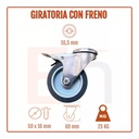 Ruedas Giratorias Dakota Tpr 50mm 4 Unid. Con Freno Gris Pasante Freno