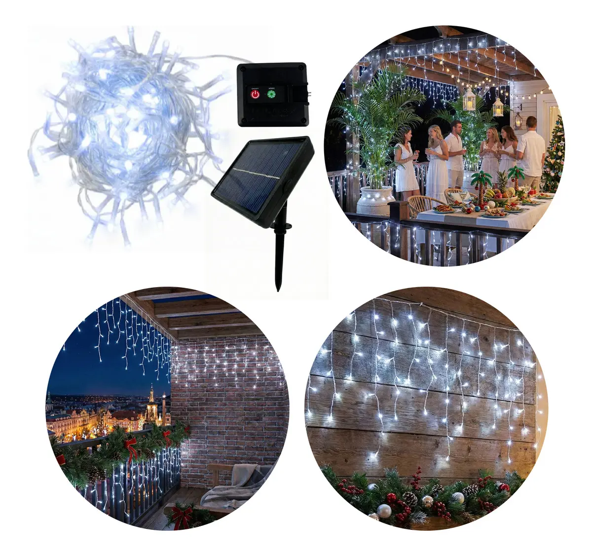 Guirnalda Decorativa 120 Luces Led 6m Inalámbrica Carga Solar Exterior E Interior Blanco Frio