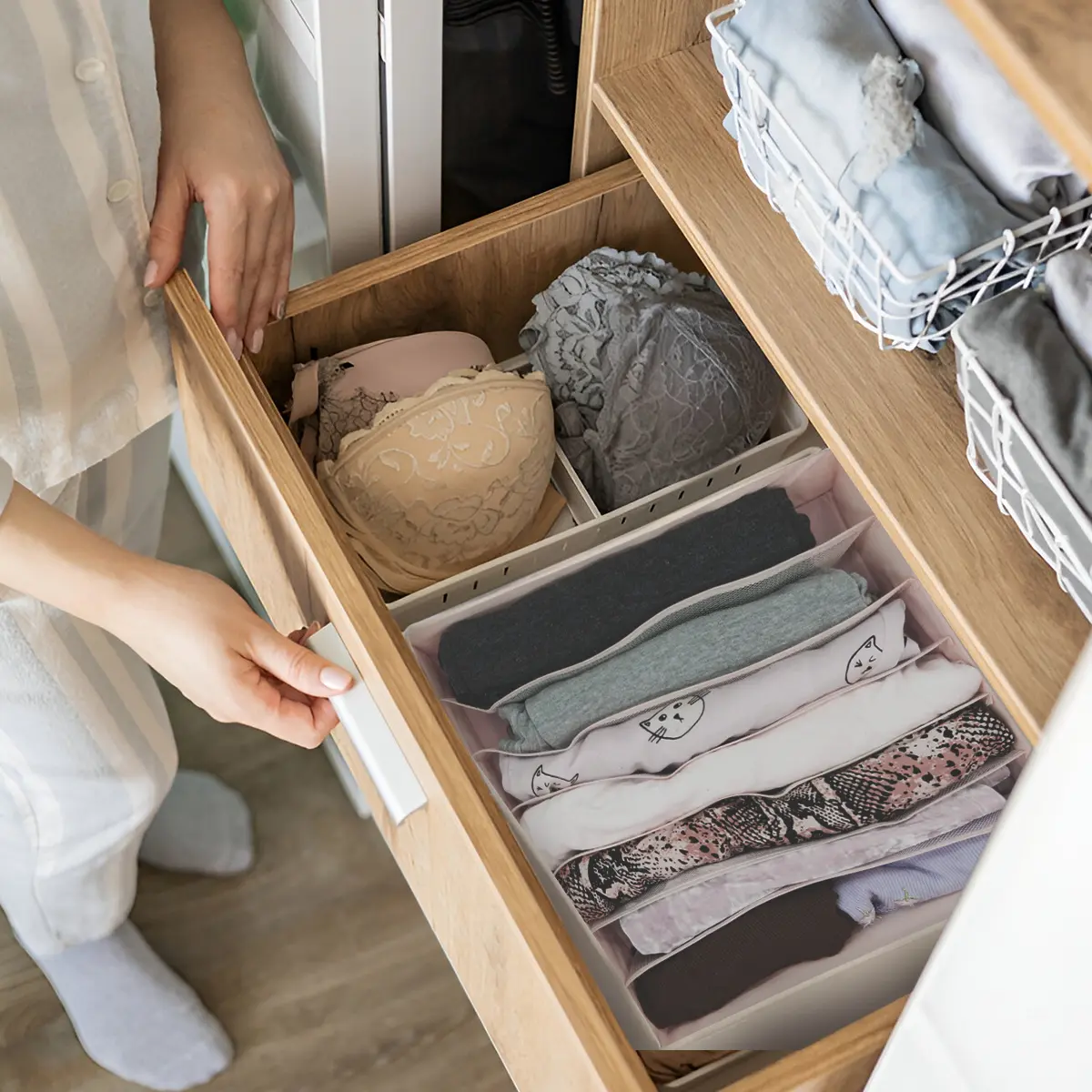 Organizador Cajón Ropa Interior Dakota Oc160 Plegable 7 Divisiones Beige