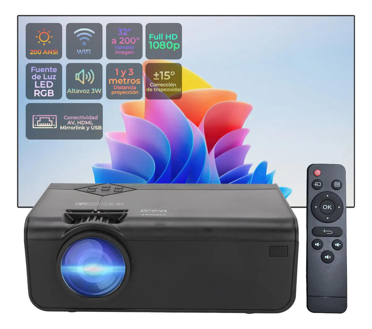 Proyector Portatil Led Dakota 8500lm Wifi 1080p Mirrorlink Color Negro