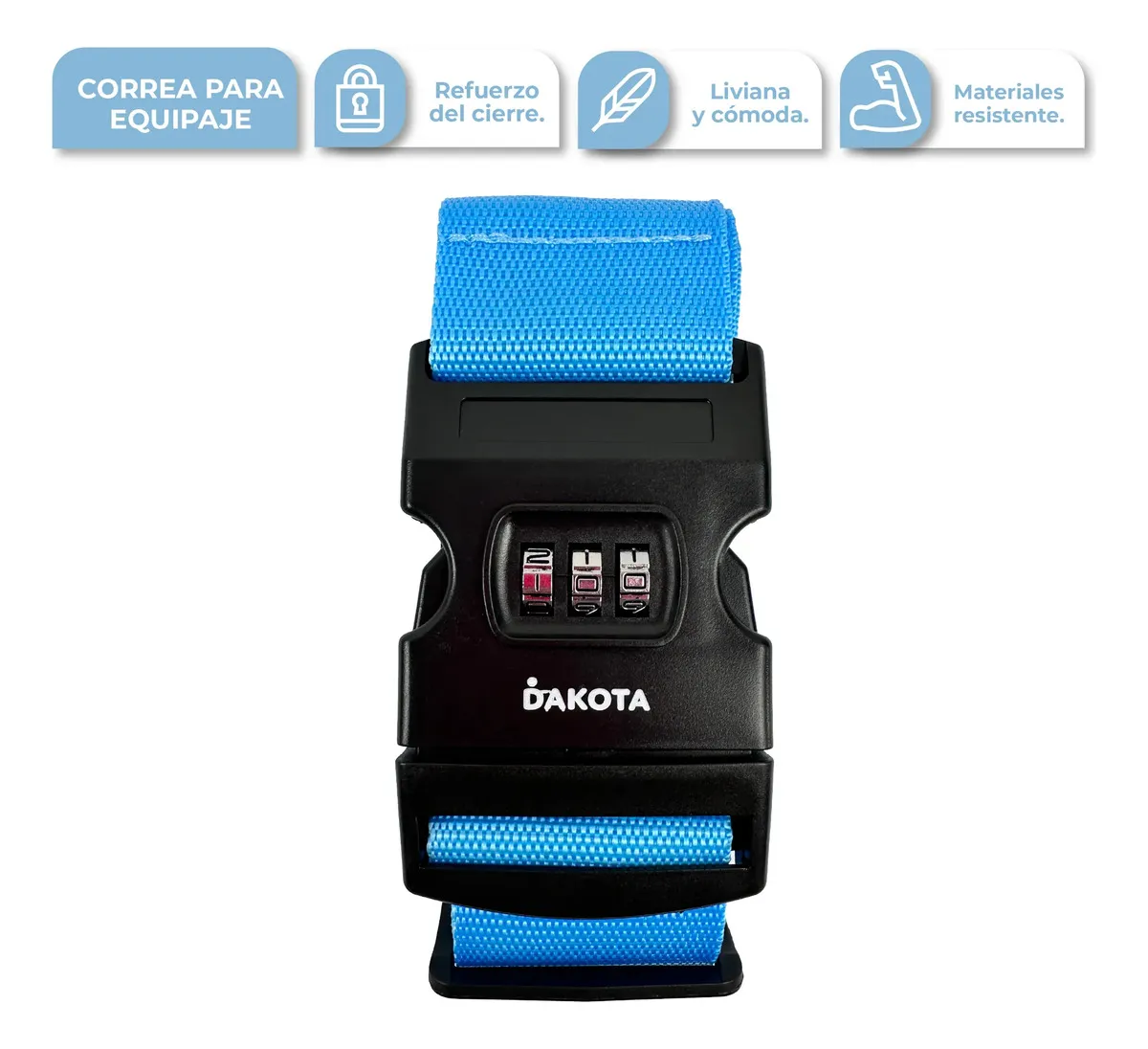 Correa De Seguridad Para Valijas Dakora Con Combinación Numérica Ajustable De 2 Metros En Color Celeste