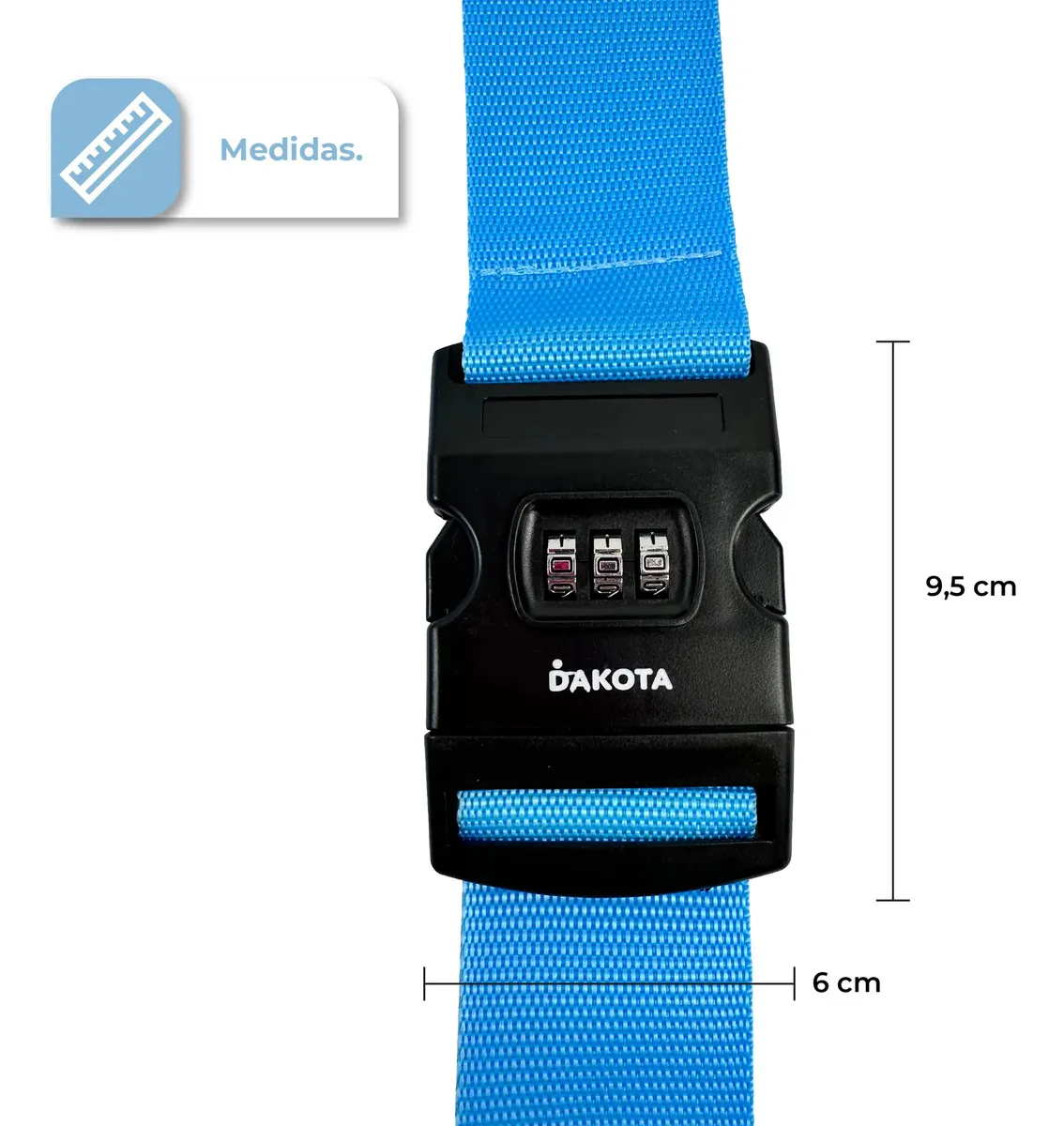 Correa De Seguridad Para Valijas Dakora Con Combinación Numérica Ajustable De 2 Metros En Color Celeste