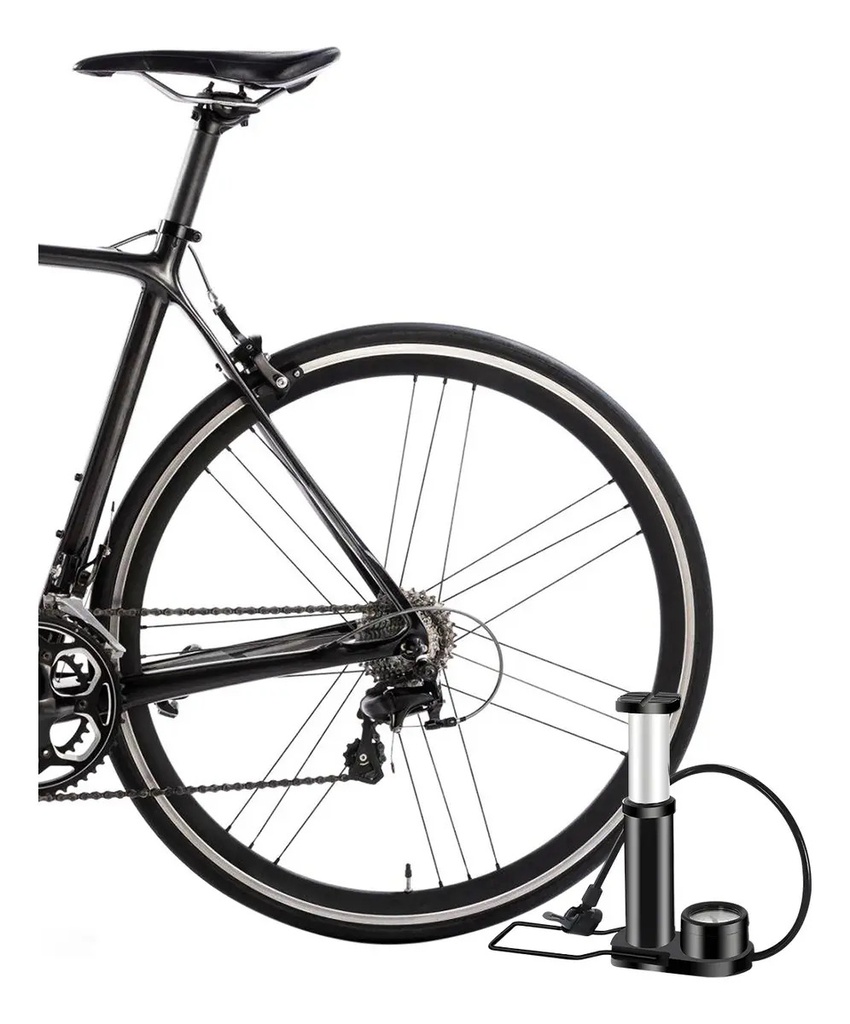 Inflador De Pie Bicicleta Moto Manómetro Dakota Trasportable 160 Psi Color Negro