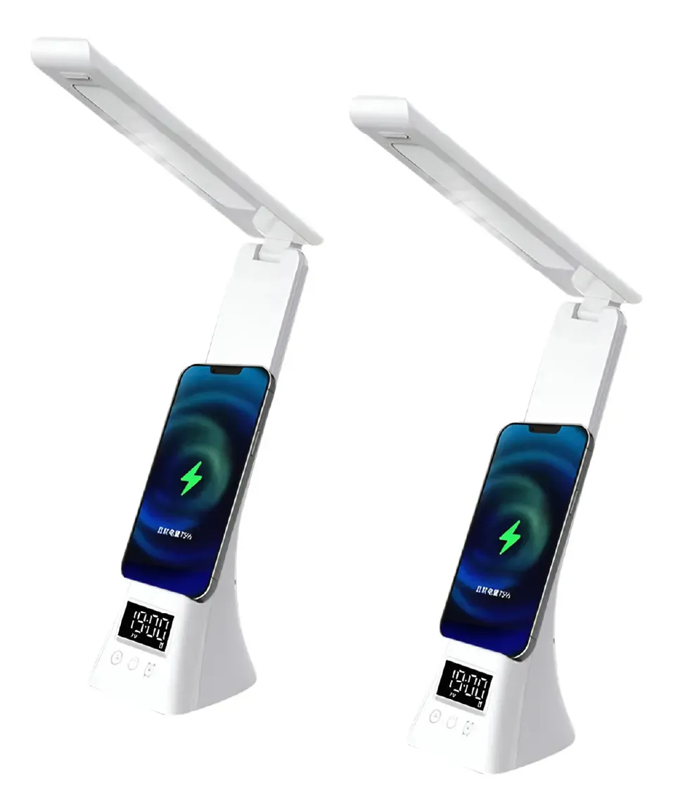 Combo X2 Velador Led Dakota Bc060b Con Carga Inalámbrica, Reloj Despertador Digital Y Luz En 3 Tonos Blanco