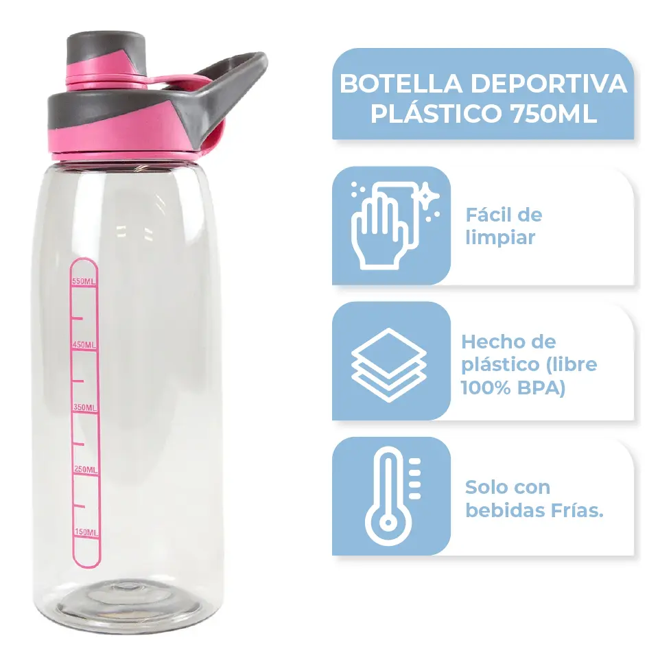 Combo 2 Botellas Deportivas Dakota Plástica De Agua 750ml Gym Color Rosa