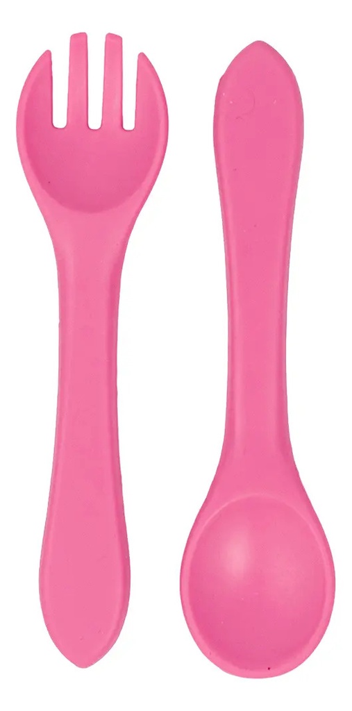 Set Plato Cubiertos Babero Silicona Dakota Completo 5 Piezas Color Rosa