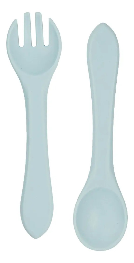 Set Plato Cubiertos Babero Silicona Dakota Completo 5 Piezas Color Gris Claro