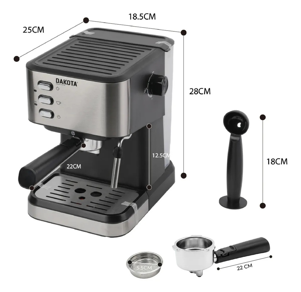 Cafetera Espresso Dakota 2 En 1 20 Bares 1.5l Con Espumador Plateado/negro