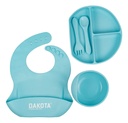 Set Plato Cubiertos Babero Silicona Dakota Completo 5 Piezas Color Celeste