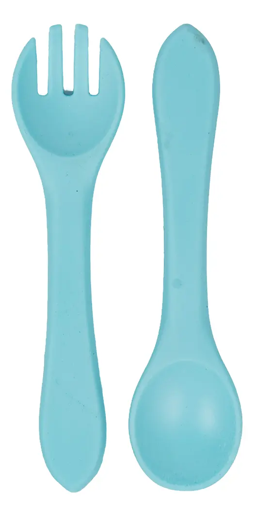 Set Plato Cubiertos Babero Silicona Dakota Completo 5 Piezas Color Celeste
