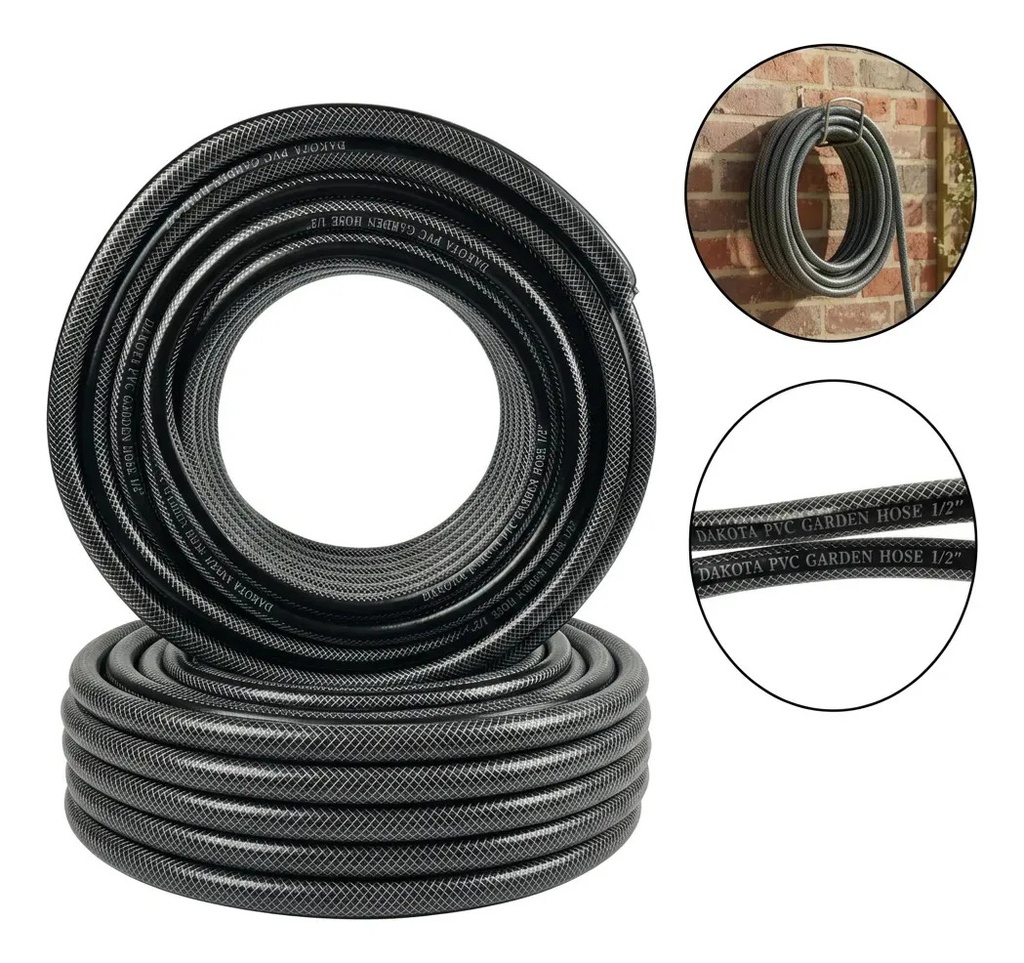 Manguera De Riego 25 Mts. Dakota Flexible 1/2  Diámetro Presión Reforzada Negro