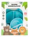 Set Plato Cubiertos Babero Silicona Dakota Completo 5 Piezas Color Celeste