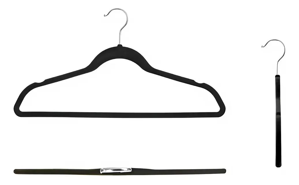 Set X25 Perchas De Terciopelo Dakota Antideslizante Premium Color Negro Negro Azabache