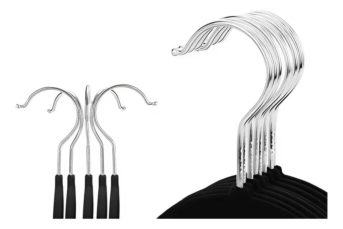 Set X25 Perchas De Terciopelo Dakota Antideslizante Premium Color Negro Negro Azabache