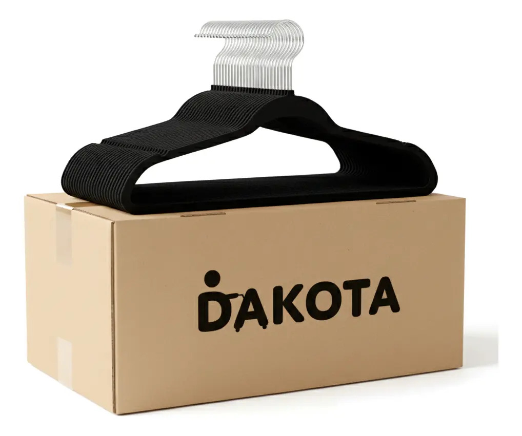 Set X25 Perchas De Terciopelo Dakota Antideslizante Premium Color Negro Negro Azabache
