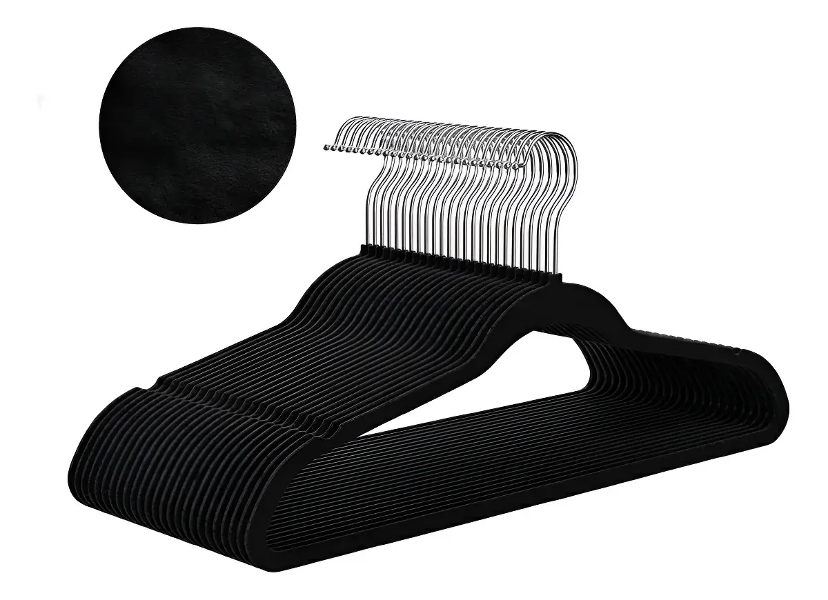 Set X50 Perchas De Terciopelo Dakota Antideslizante Premium Color Negro Negro Azabache