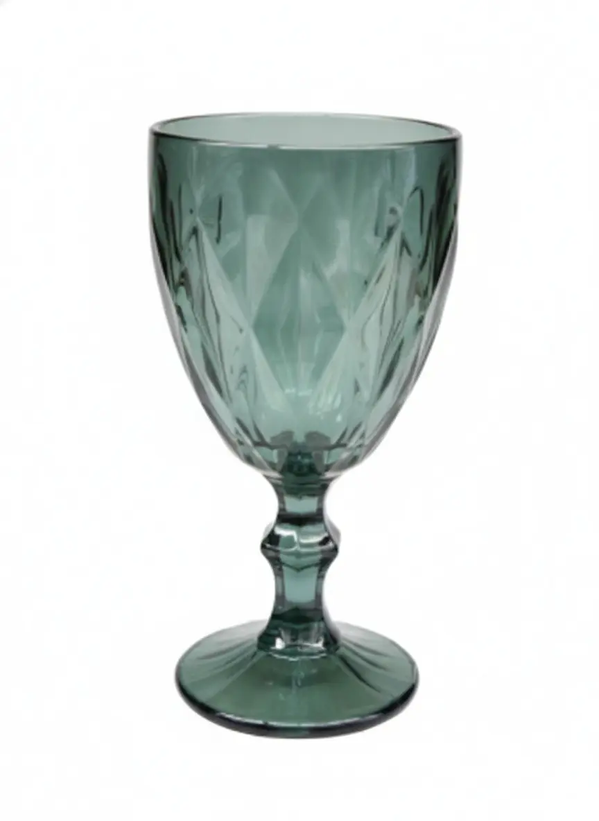 Set X6 Copas Vidrio Tallado Dakota Elegante Vintage Color Verde Oscuro