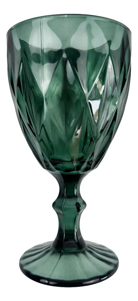 Set X6 Copas Vidrio Tallado Dakota Elegante Vintage Color Verde Oscuro