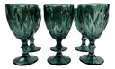 Set X6 Copas Vidrio Tallado Dakota Elegante Vintage Color Verde Oscuro