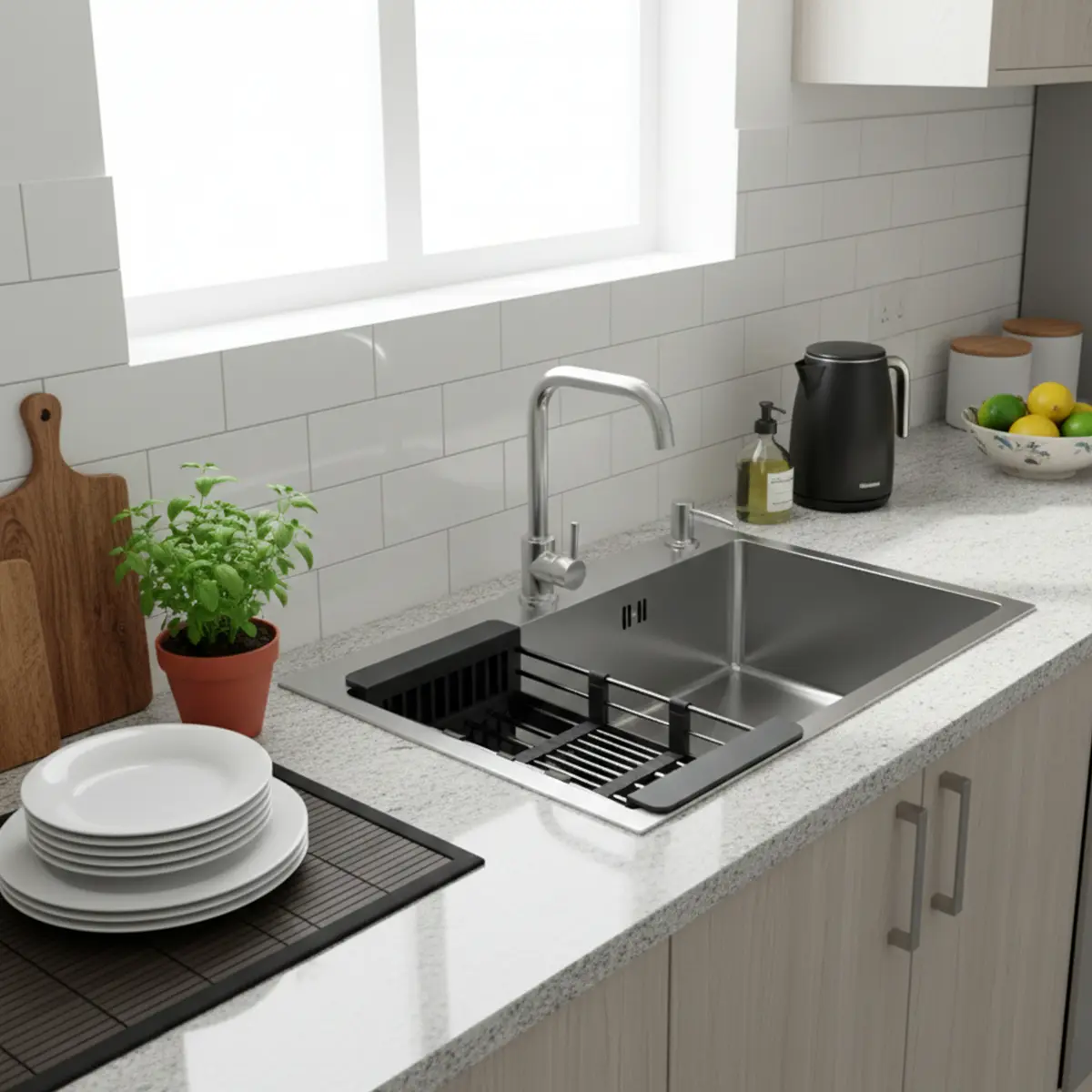 Bacha De Cocina Dakota Pileta Simple En Acero Inoxidable Con Accesorios Plateado