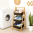 Organizador Dakota 3 Niveles Con Canastos De Tela Estructura De Bambú Mueble Práctico