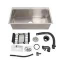 Combo Bacha De Cocina Dakota Acero Inoxidable Con Accesorios + Grifería De Baño Monocomando Negra Plateado 1