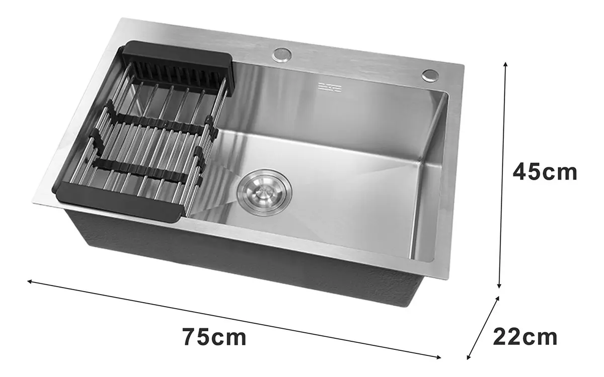 Combo Bacha De Cocina Dakota Acero Inoxidable Con Accesorios + Grifería De Baño Monocomando Negra Plateado 1