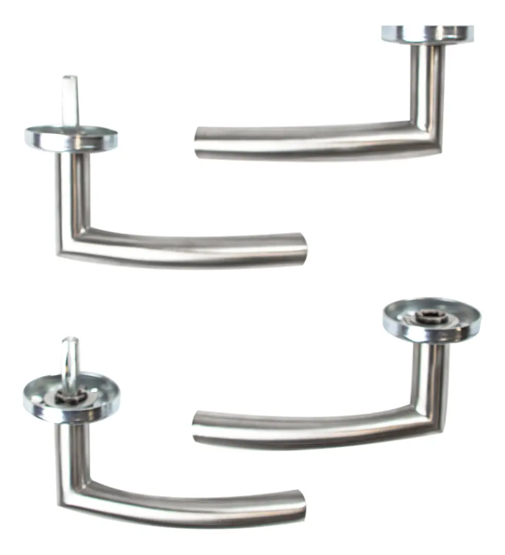 Combo 2 Manijas Picaporte Curvo Dakota Acero Inoxidable Cromado Derecha E Izquierda + Accesorios Fijación X4 Unid.