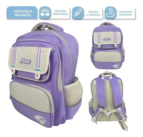 Mochila Escolar Dakota Baginf003+caminst001 17.6l Violeta Y Rosa Liso