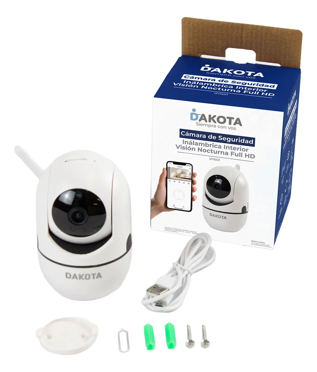 Cámara De Seguridad Ip Wifi Dakota 1080p Visión Nocturna Inalámbrica Interior Blanco
