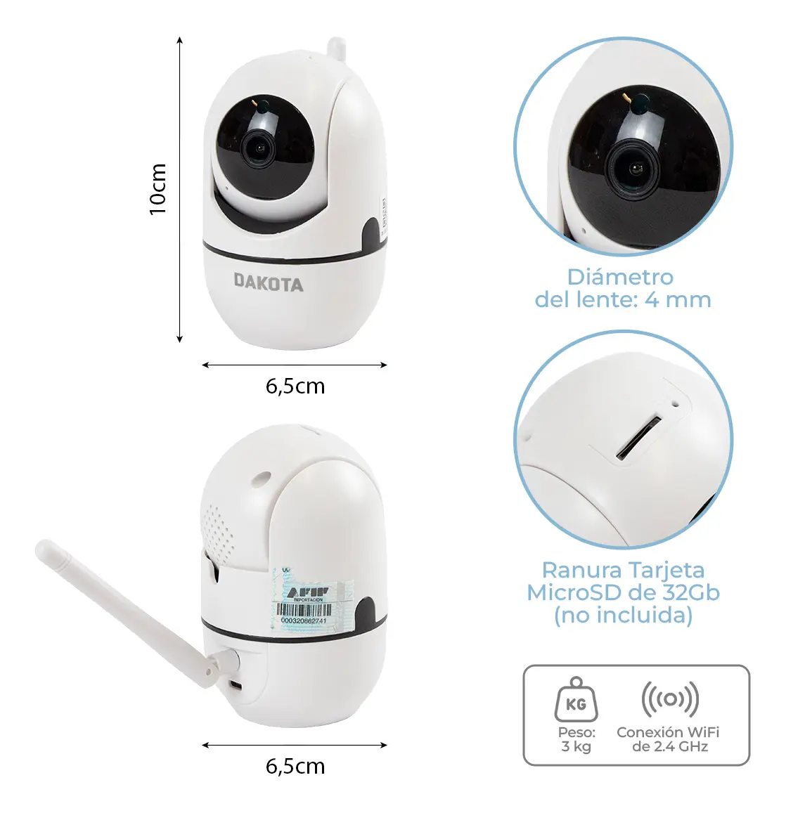 Combo 2 Cámaras Seguridad Ip Wifi Dakota 1080p Visión Nocturna Interior Con Fuente Transformador De Regalo Blanco