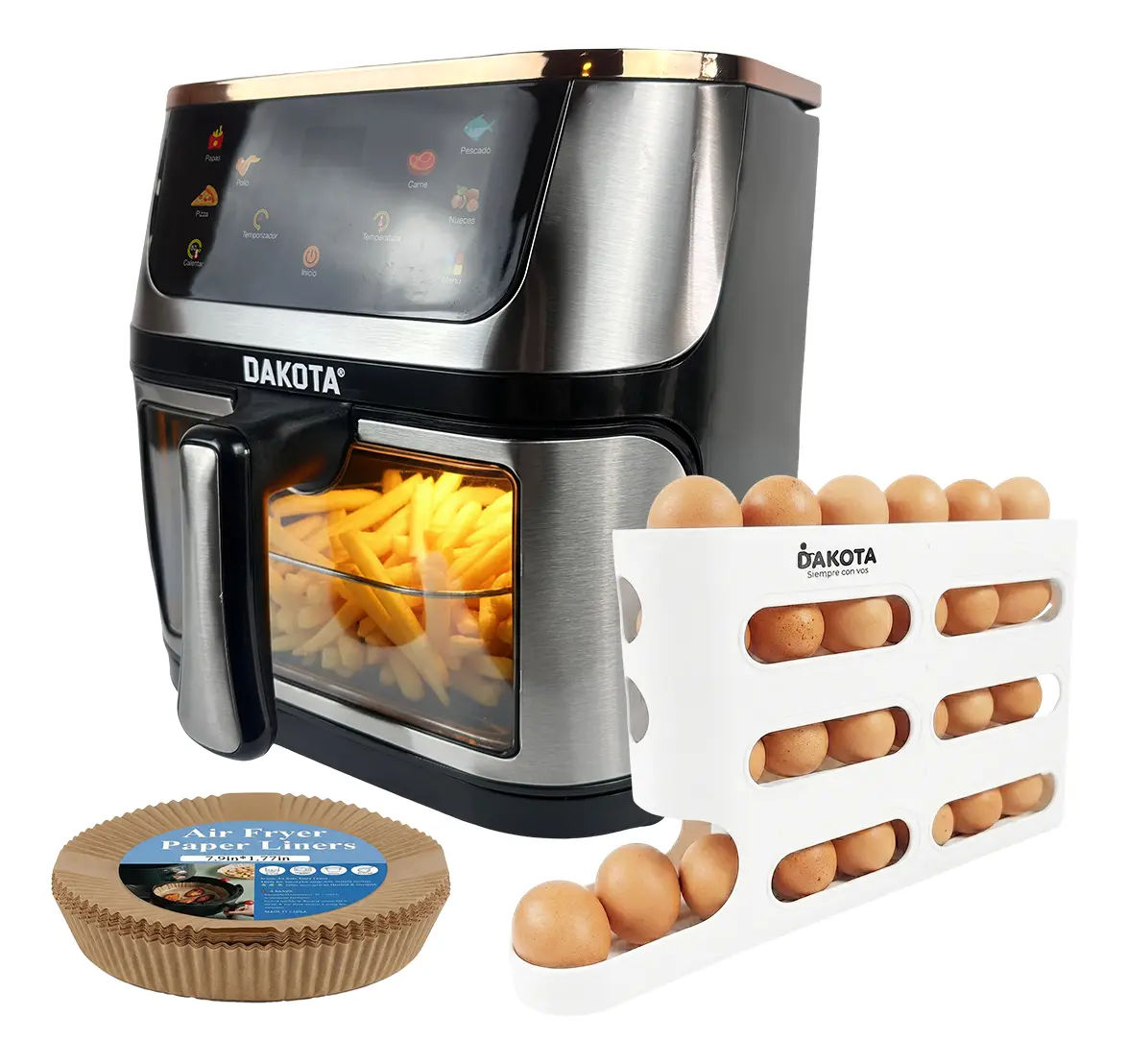 Combo Freidora De Aire Dakota 8l Digital 1800w + Organizador De Huevos 4 Niveles