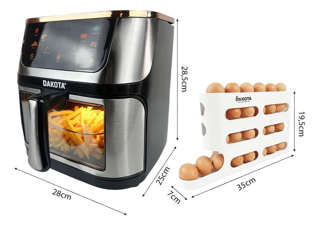 Combo Freidora De Aire Dakota 8l Digital 1800w + Organizador De Huevos 4 Niveles