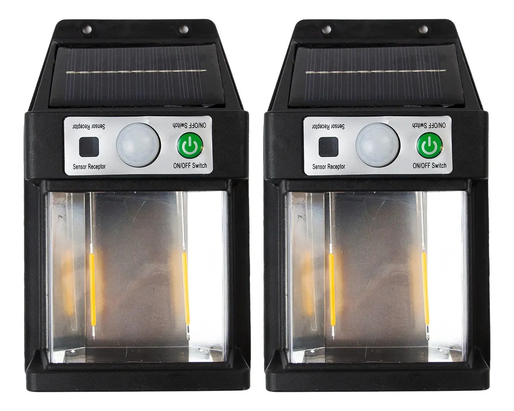 Aplique Reflector Led Sensor Movimiento Solar Dakota 2.5w Negro Blanco Cálido