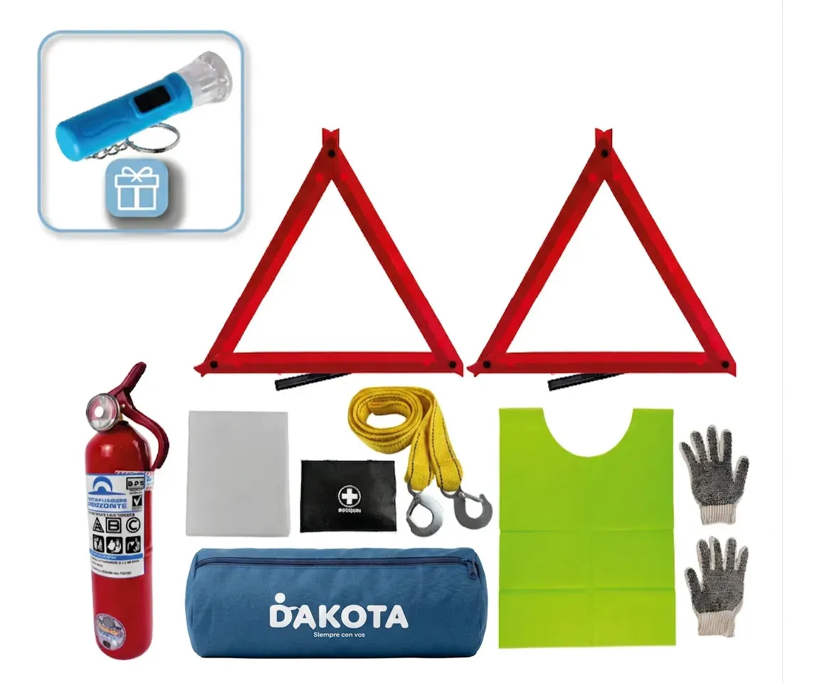 Kit Reglamentario De Seguridad Para Auto 7 En 1 Premium Con Matafuego Flaco + Linterna De Regalo