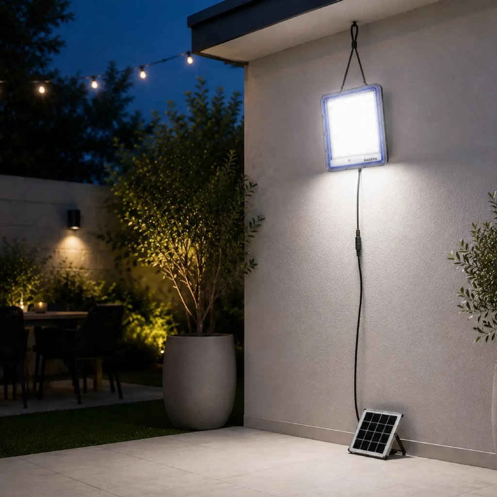 Reflector Solar Multiled Led 100w Dakota Con Panel Solar Y Control Remoto Gris Oscuro Blanco Frío
