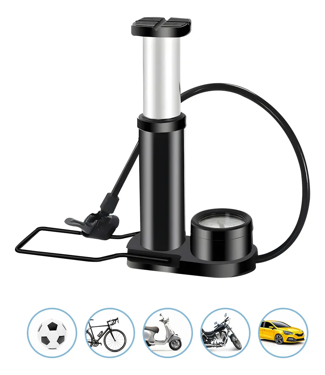 Inflador De Pie Bicicleta Moto Manómetro Dakota Trasportable 160 Psi Color Negro