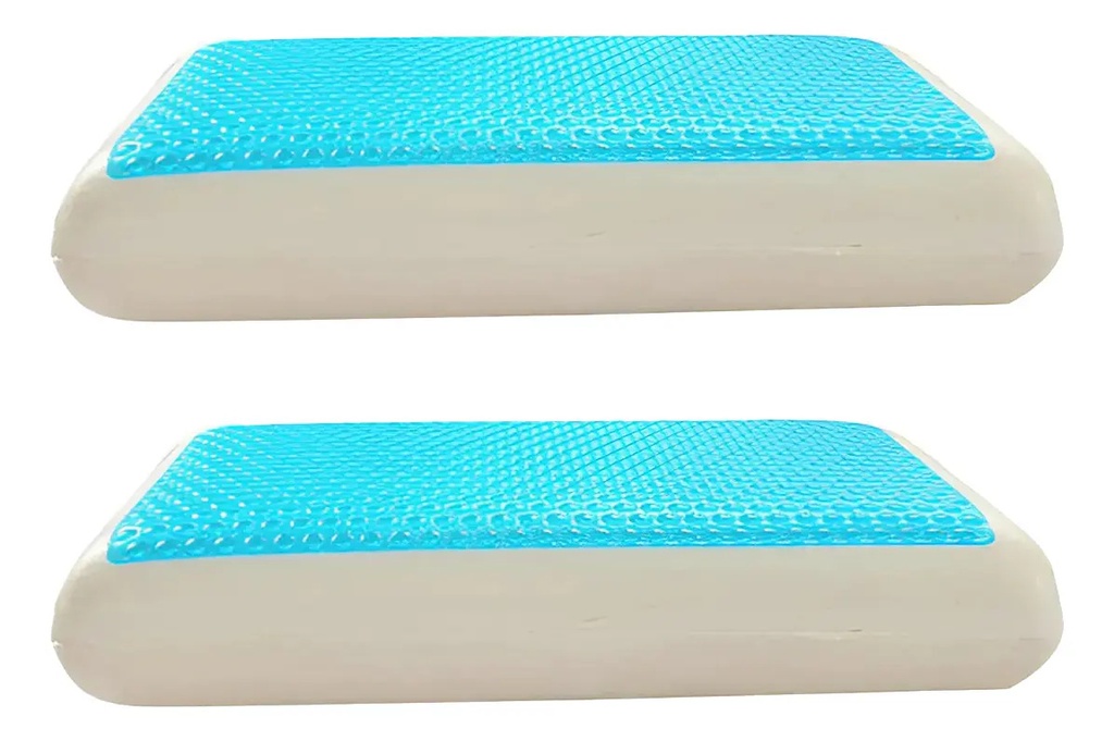 Combo X2 Almohadas Inteligentes Con Gel Dakota Viscoelásticas Soporte Firme Alta Densidad 40x60 Azul Blanco