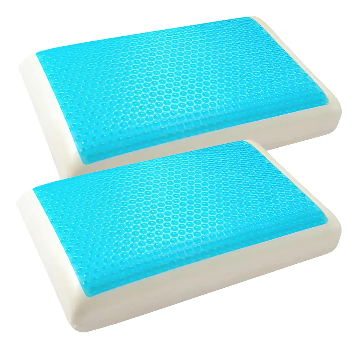 Combo X2 Almohadas Inteligentes Con Gel Dakota Viscoelásticas Soporte Firme Alta Densidad 40x60 Azul Blanco