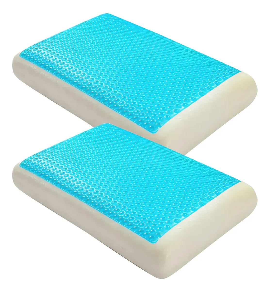 Combo X2 Almohadas Inteligentes Con Gel Dakota Viscoelásticas Soporte Firme Alta Densidad 40x60 Azul Blanco
