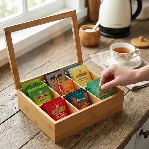 Caja Té Madera Dakota Con 2 Tazas Organizador