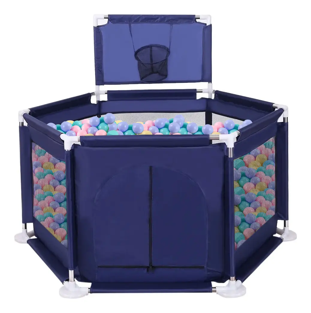Corralito Pelotero Para Bebes Hexagonal Dakota Gimnasio Aro Básquet Con Pelotitas Color Azul Marino