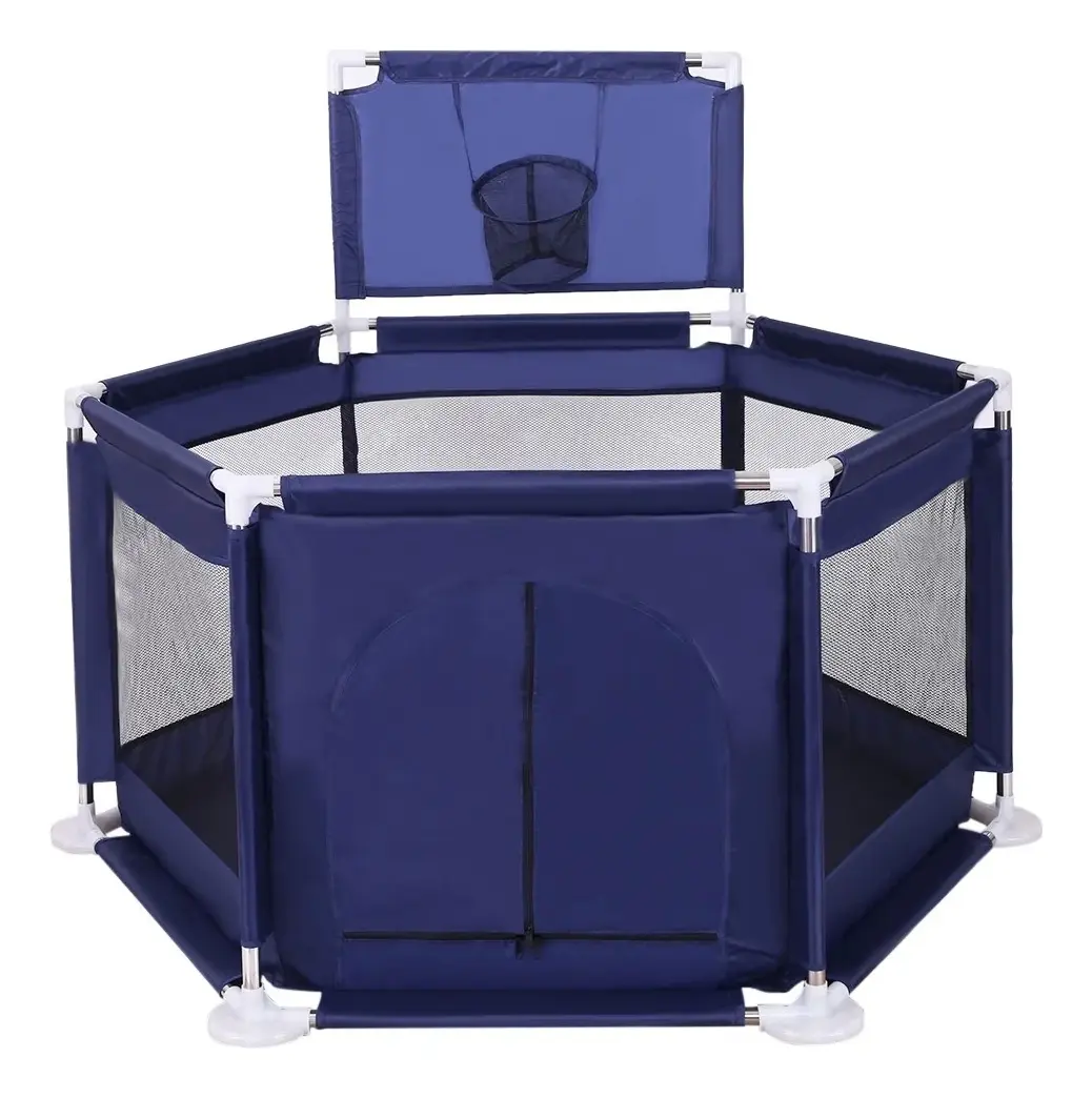 Corralito Pelotero Para Bebes Hexagonal Dakota Gimnasio Aro Básquet Con Pelotitas Color Azul Marino