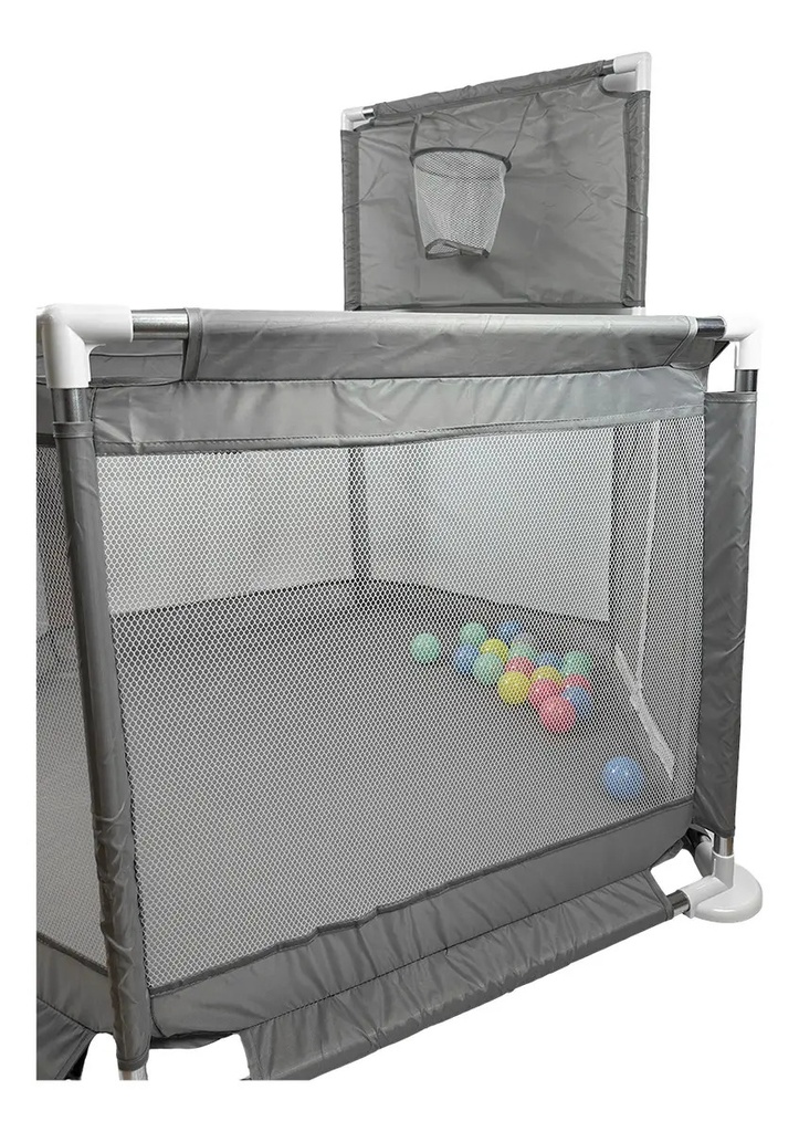 Corralito Pelotero Para Bebes Hexagonal Dakota Gimnasio Aro Básquet Con Pelotitas Color Gris
